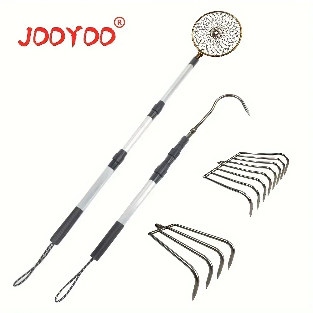 Fishing Rod Casting - JOOYOO 伸縮式アルミ釣竿 格納式ハロースペードフック、アイススクープ、ステンレススチールビーチシェルレーキ付き 1本