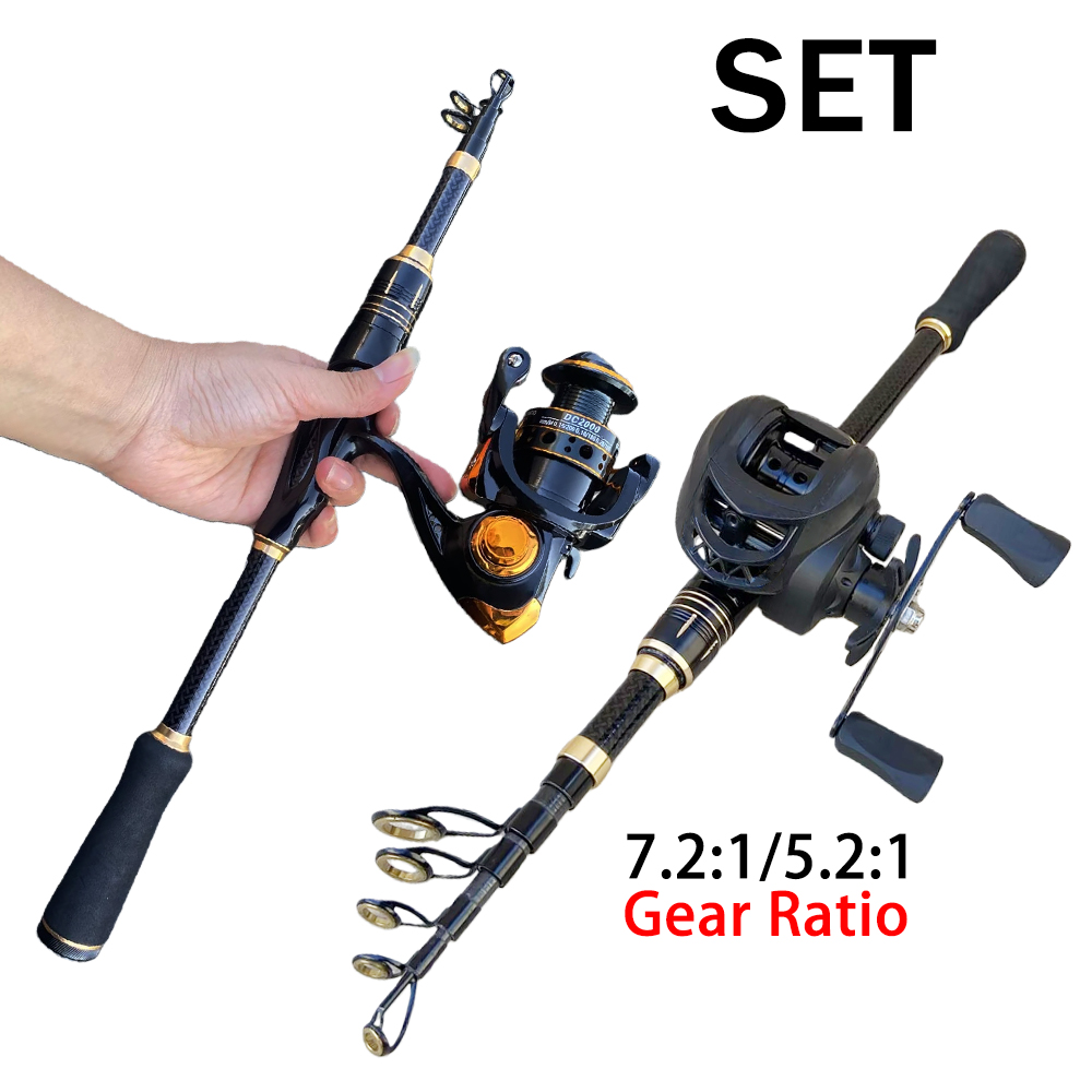 Fishing Rod Building Kit - 釣り具セット 短い釣り竿とリールのコンボセット 1.8m/2.1m 伸縮式ベイトキャスティングリール ジギング 最大ドラグ力10kg