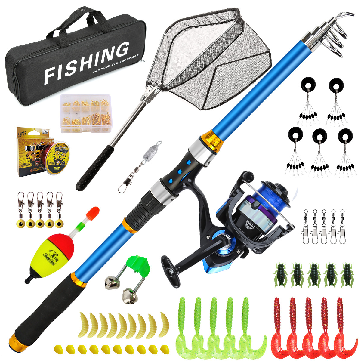 Fishing Rod Carbon Fiber - 2.1-3.6M 伸縮式ガラス繊維釣竿セット リール & アクセサリー付き -